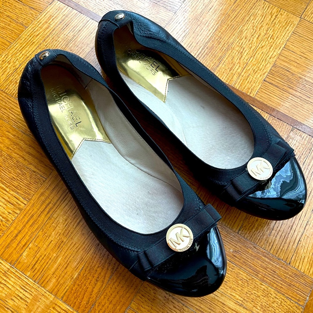 Michael Kors black flats with gold details